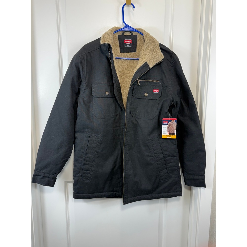 NEW Wrangler Workwear Mens M Sherpa Canvas Utility Jacket Black Ranch Coat Ranch